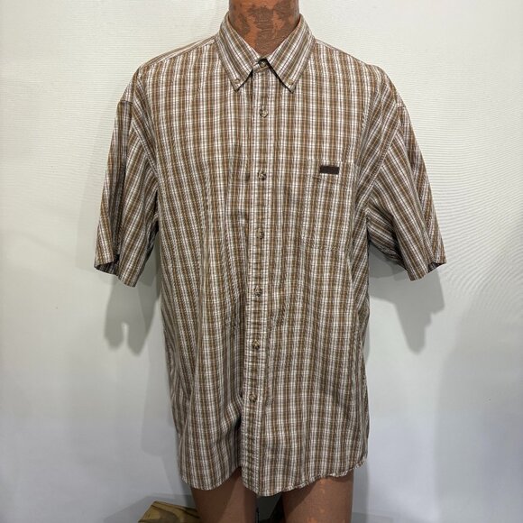 Carhartt XL Brown Plaid Button-Down Short-Sleeve Cotton Shirt - Picture 1 of 5
